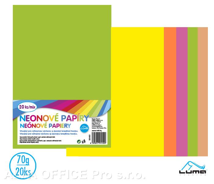 Barevné papíry A4 nelepicí 20 listů / neonový mix