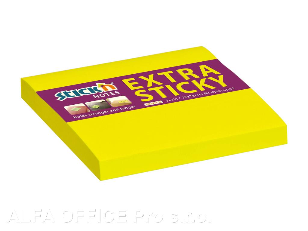 Samolepicí bločky Stick´n by Hopax Extra Sticky - 76 x 76 mm / 90 lístků / neon žlutá
