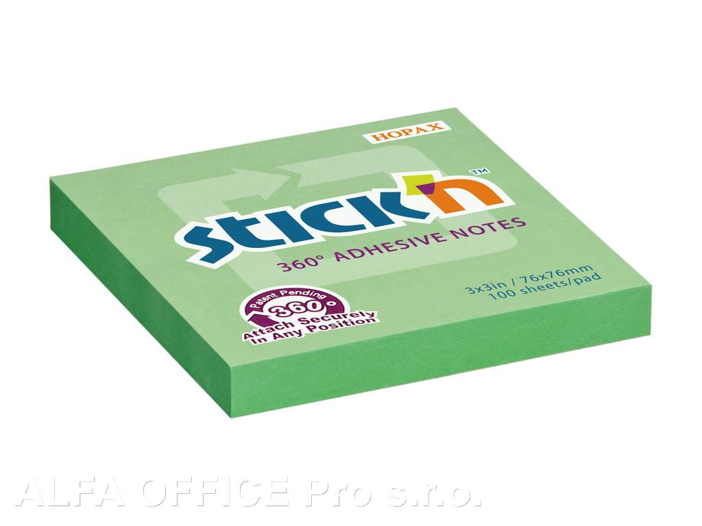 Samolepicí bločky Stick´n by Hopax 360° - 76 x 76 mm / 100 lístků / zelená