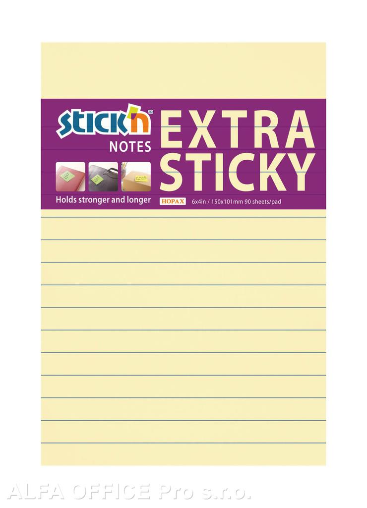 Samolepicí bločky Stick´n by Hopax Extra Sticky - 101 x 150 mm / linka / 90 lístků / paste