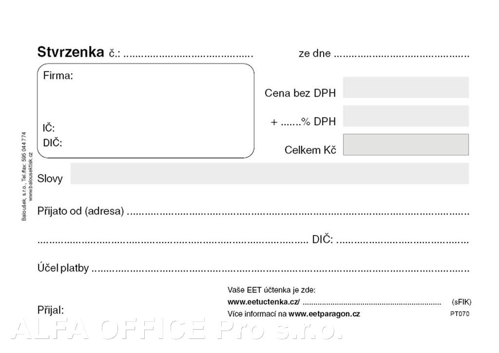 Stvrzenka Baloušek A6 / 50 listů / NCR / PT070