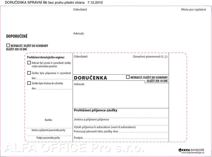 Obálky B6 s doručenkou, vytrhovací okénko - bílá / 1000 ks