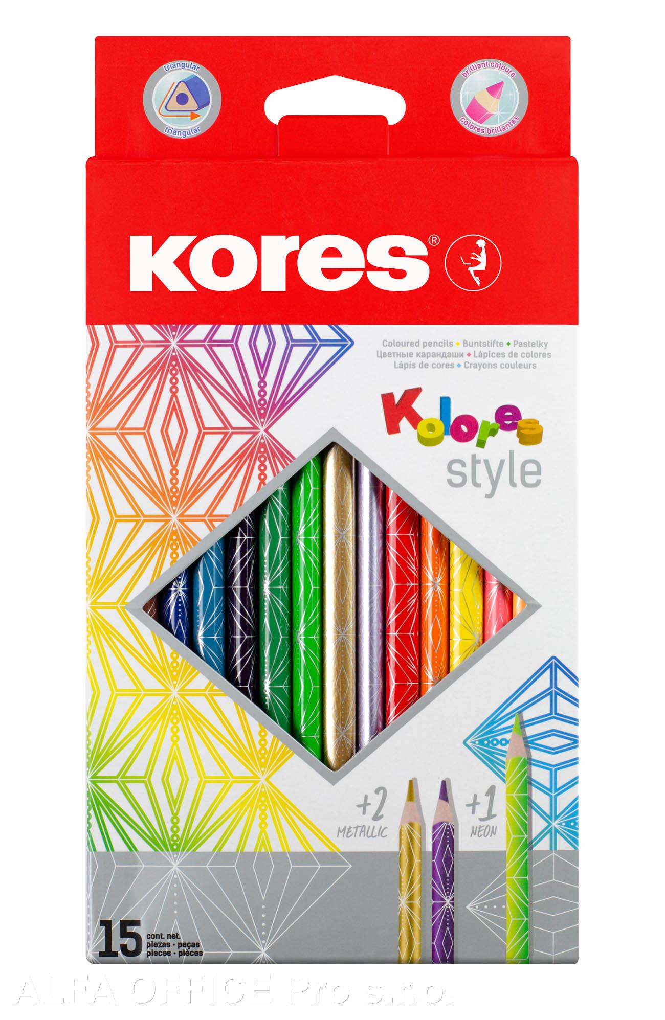 Pastelky Kores Kolores Style trojhranné / 15 barev