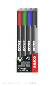 Popisovač Kores K-Marker Permanent - sada 4 ks / kulatý tenký hrot