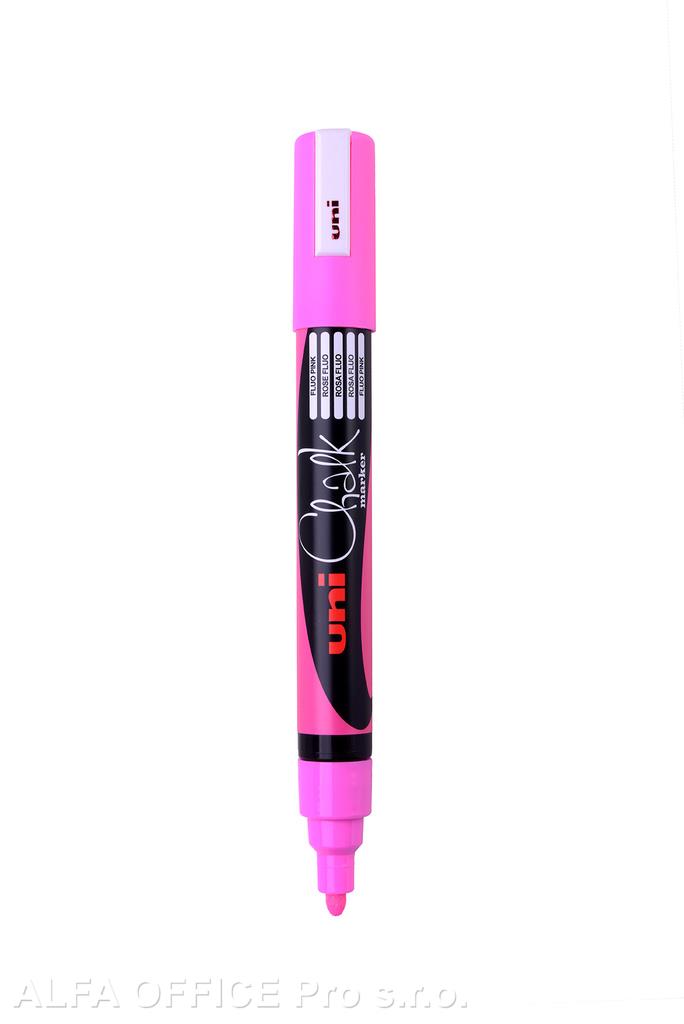 Popisovač křídový UNI Chalk Marker PWE-5M / fluo růžová