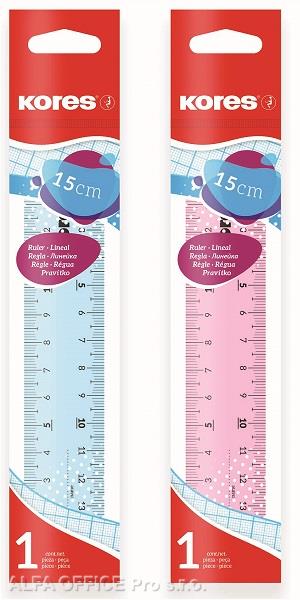 Pravítko 15 cm Kores - transparentní / mix 2 barev