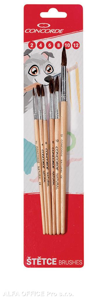Štětce školní Concorde - sada / 6 ks kulaté / natural