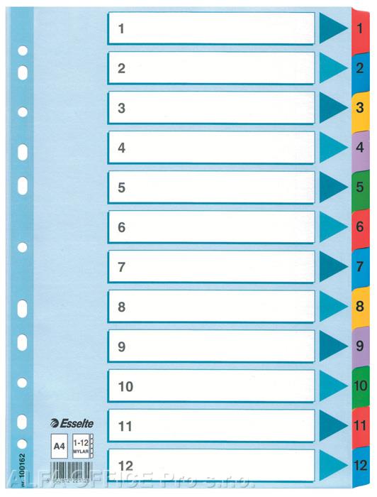 Rozdružovač A4 kartonový Esselte Mylar - barevný / 1 - 12