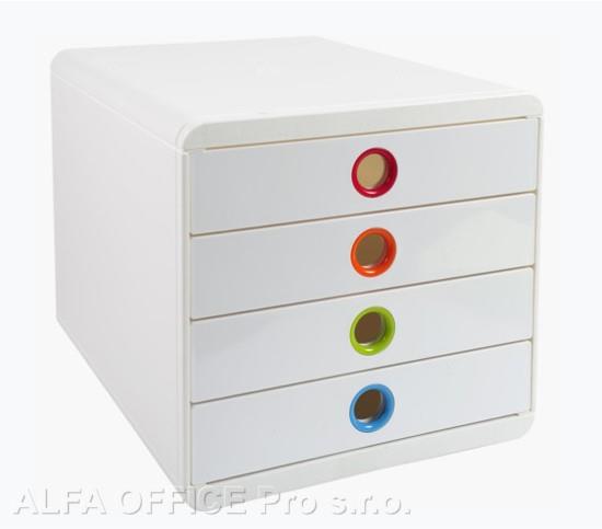 Zásuvkový box Exacompta Iderama - bílý duhový / 4 zásuvky na výšku