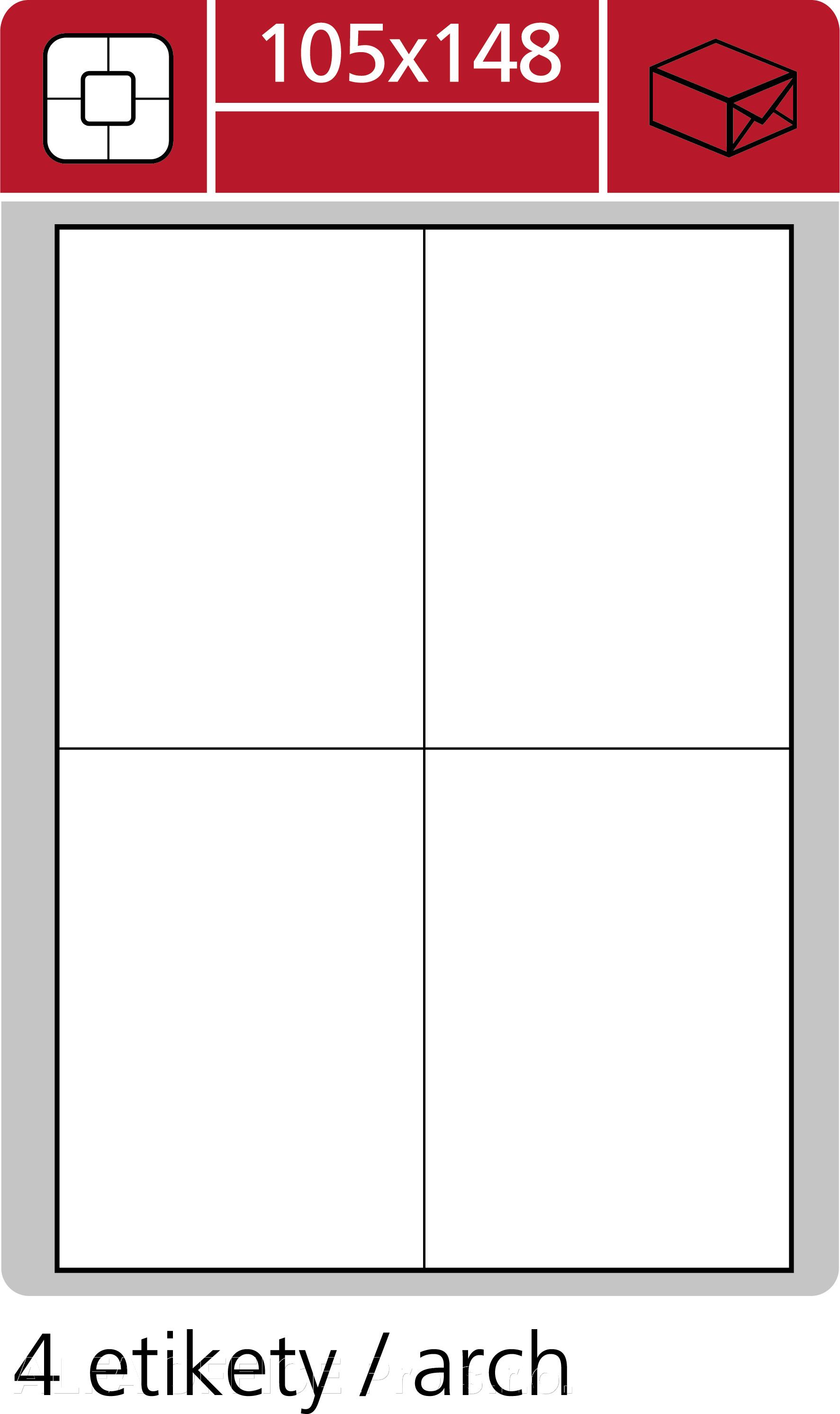 Print etikety A4 pro laserový a inkoustový tisk - 105 x 148 mm (4 etikety / arch)