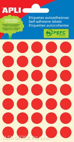 Samolepicí kolečka APLI barevná - prům. 13 mm / 175 etiket / červená