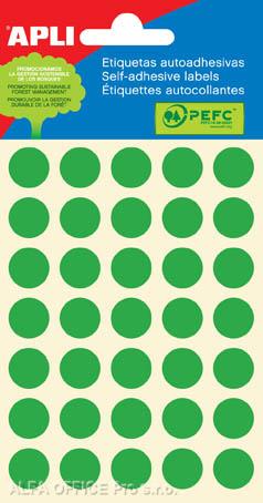 Samolepicí kolečka APLI barevná - prům. 13 mm / 175 etiket / zelená