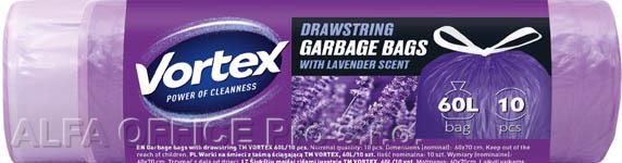 Pytle do koše Vortex stahovací - 60x70 cm / 60l / 10ks / s vůní levandule