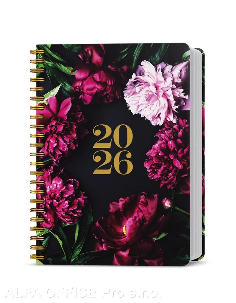 Diář LAMINO SPIRÁLA - A5 / týdenní / pivoňky