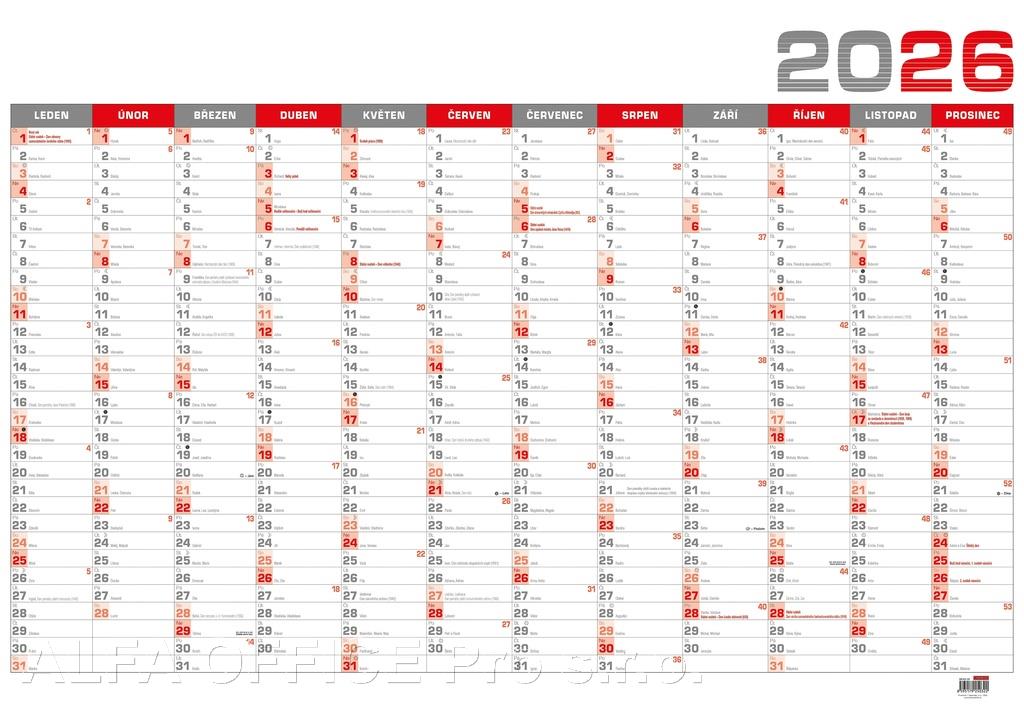 Plánovací roční nástěnné mapy - červená / BKA5