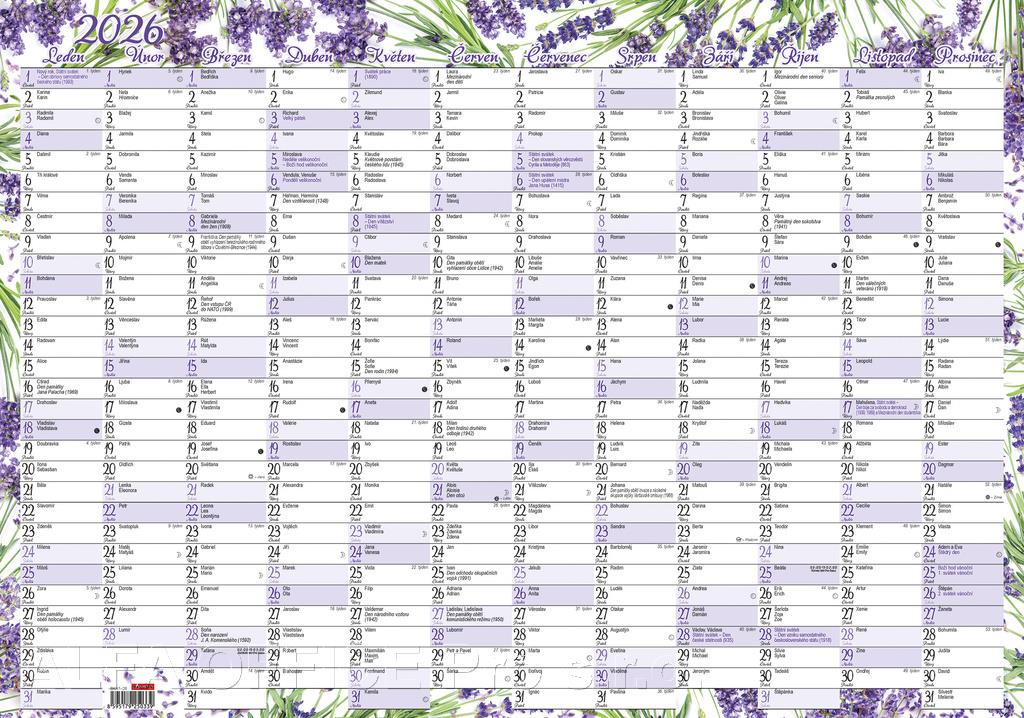 Plánovací roční nástěnná mapa - Levandule / BKA1