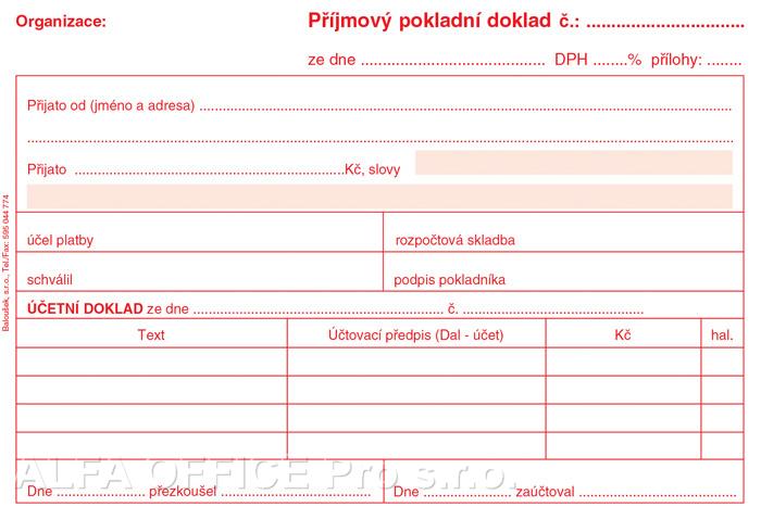 Příjmový pokladní doklad i pro podvojné účetnictví Baloušek A6 / nečíslovaný / 50 listů / 