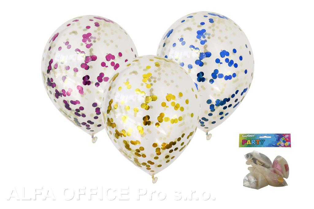 Balónek nafukovací 30 cm s konfetami / sada 5ks