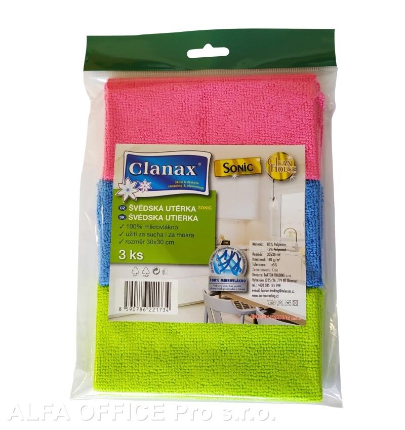 Švédské utěrky Clanax SONIC z mikrovlákna - 30 x 30 cm / 3 ks
