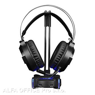  Podsvícený stojan na sluchátka HZ-04, 4x USB 3.0 HUB, černý, Marvo 