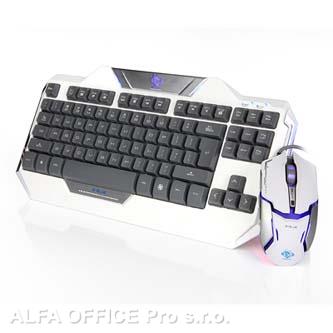  E-BLUE Auroza, Sada klávesnice s optickou herní myší, herní, drátová (USB), bílá 