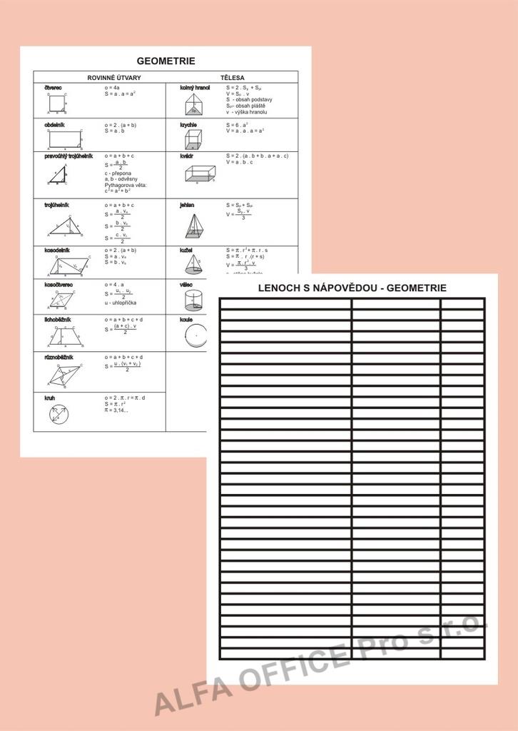 Podložka s nápovědou geometrie A4 lamino