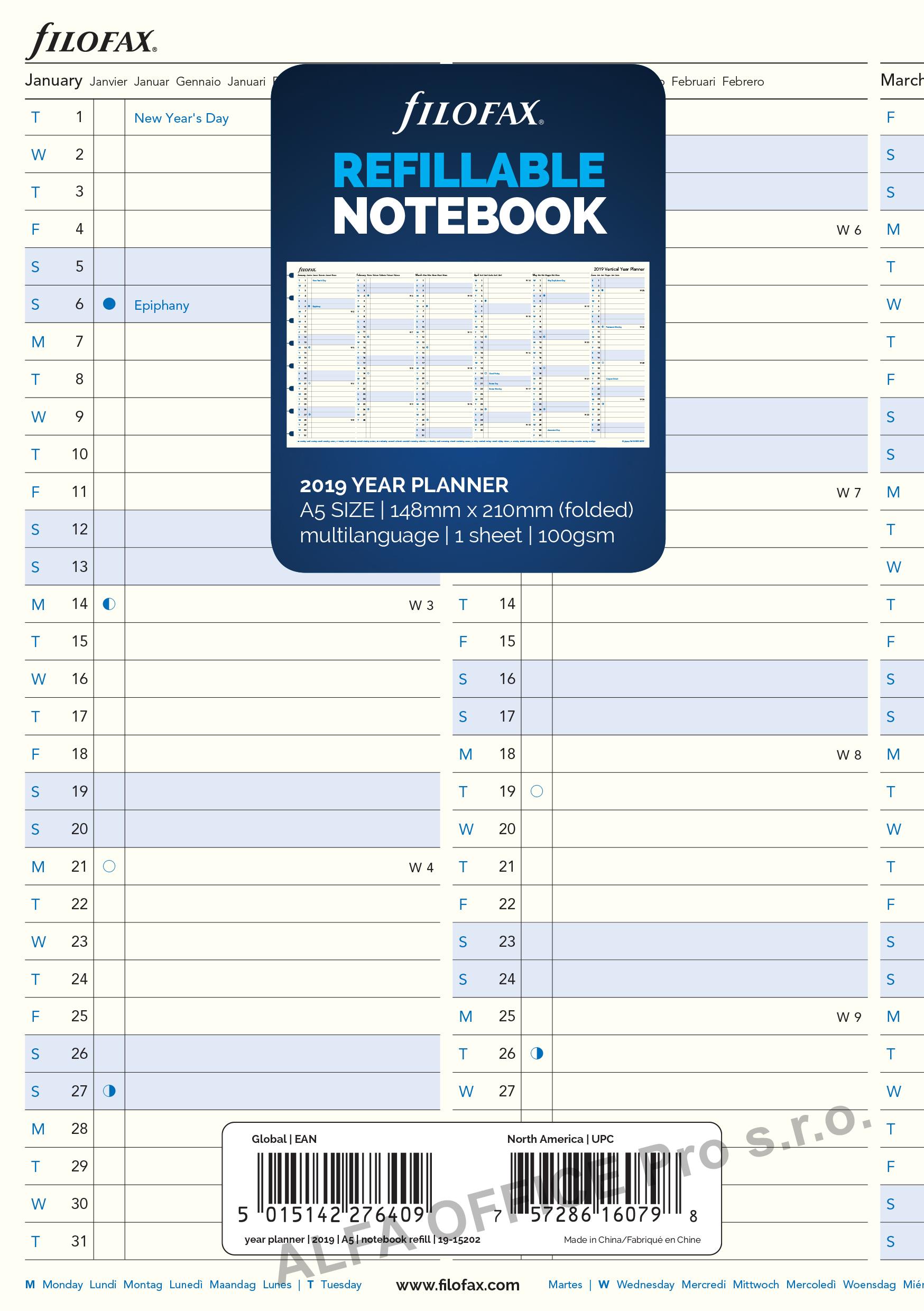 Náhradní listy Filofax Notebook - A5 / kalendář roční