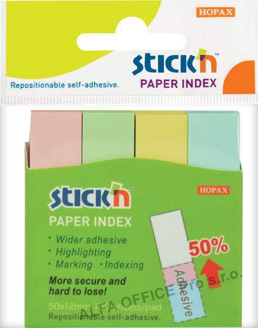 Samolepicí záložky Stick´n by Hopax - 12 x 50 mm / 4 x 100 lístků / pastelové barvy