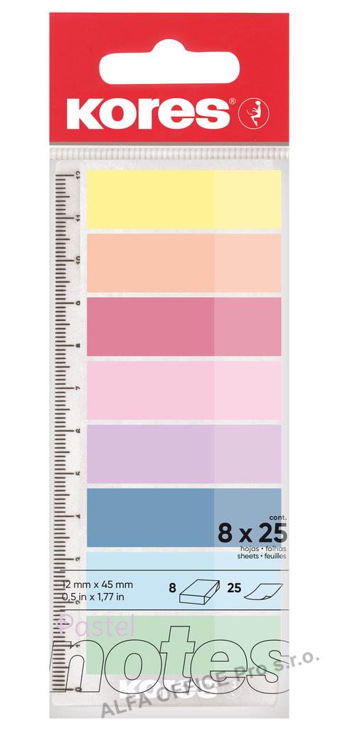 Samolepicí záložky Kores Index Strips - 8 x 25 lístků / pastelové