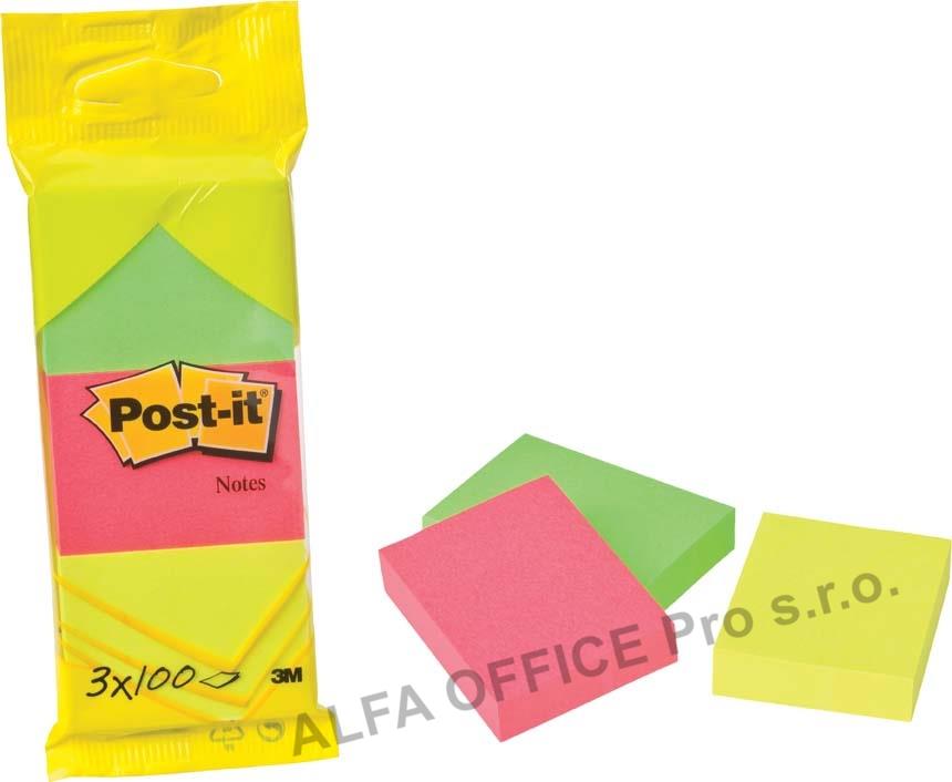 Samolepicí bločky Post-it - 51 mm x 38 mm / 3 x 100 lístků neon
