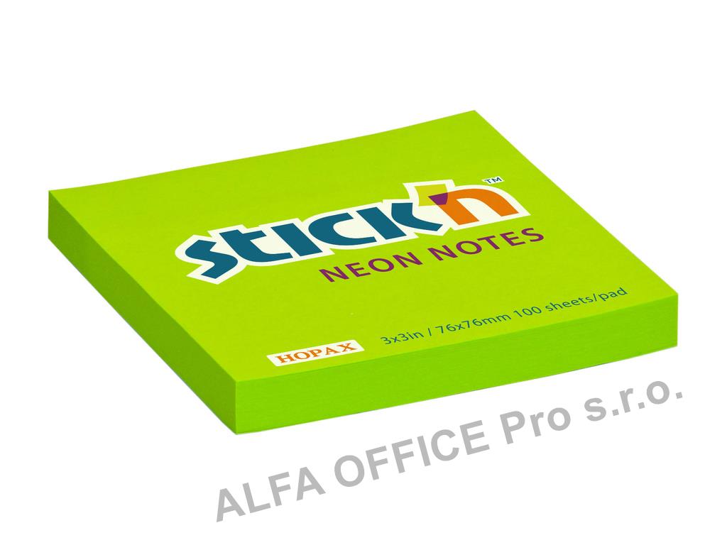 Samolepicí bločky Stick´n by Hopax - 76 x 76 mm / 100 lístků / neon zelená