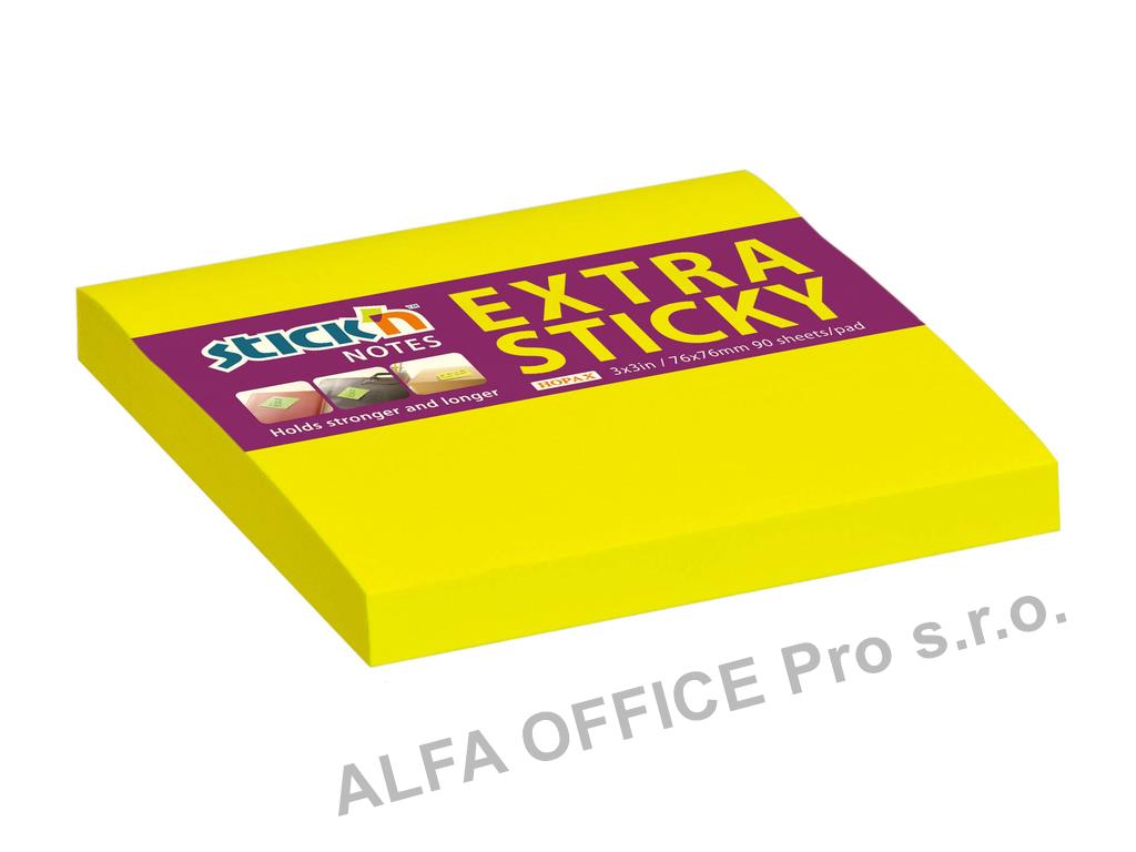 Samolepicí bločky Stick´n by Hopax Extra Sticky - 76 x 76 mm / 90 lístků / neon žlutá