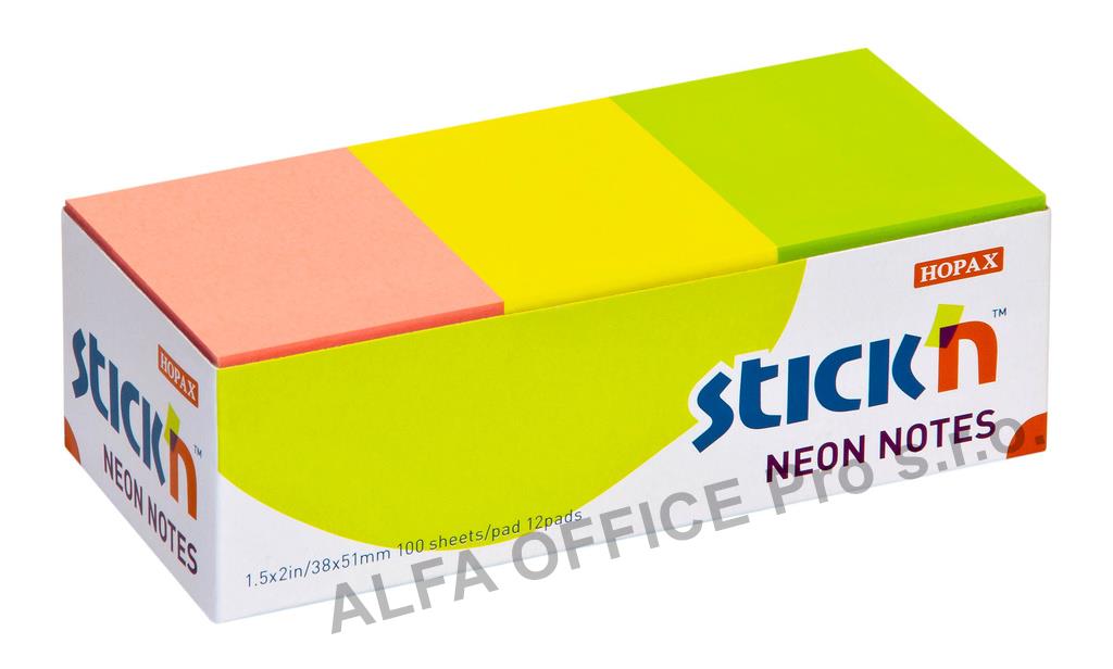 Samolepicí bločky Stick´n by Hopax barevné - 38 x 51 mm / 12 x 100 lístků / neonové barvy