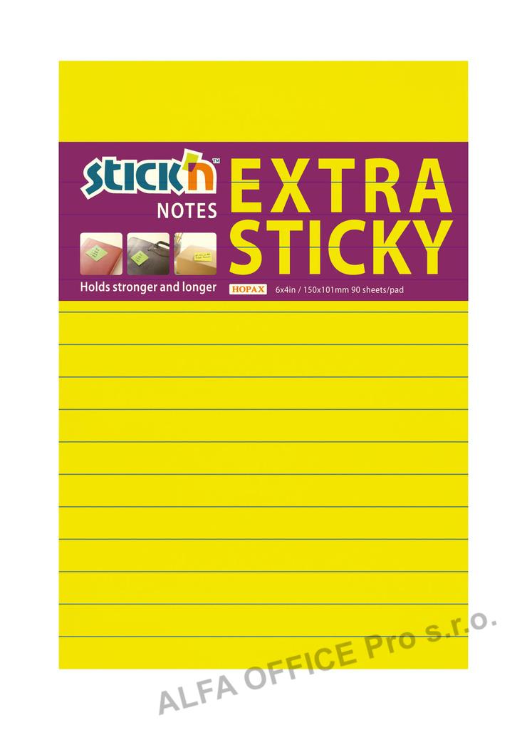 Samolepicí bločky Stick´n by Hopax Extra Sticky - 101 x 150 mm / linka / 90 lístků / neono