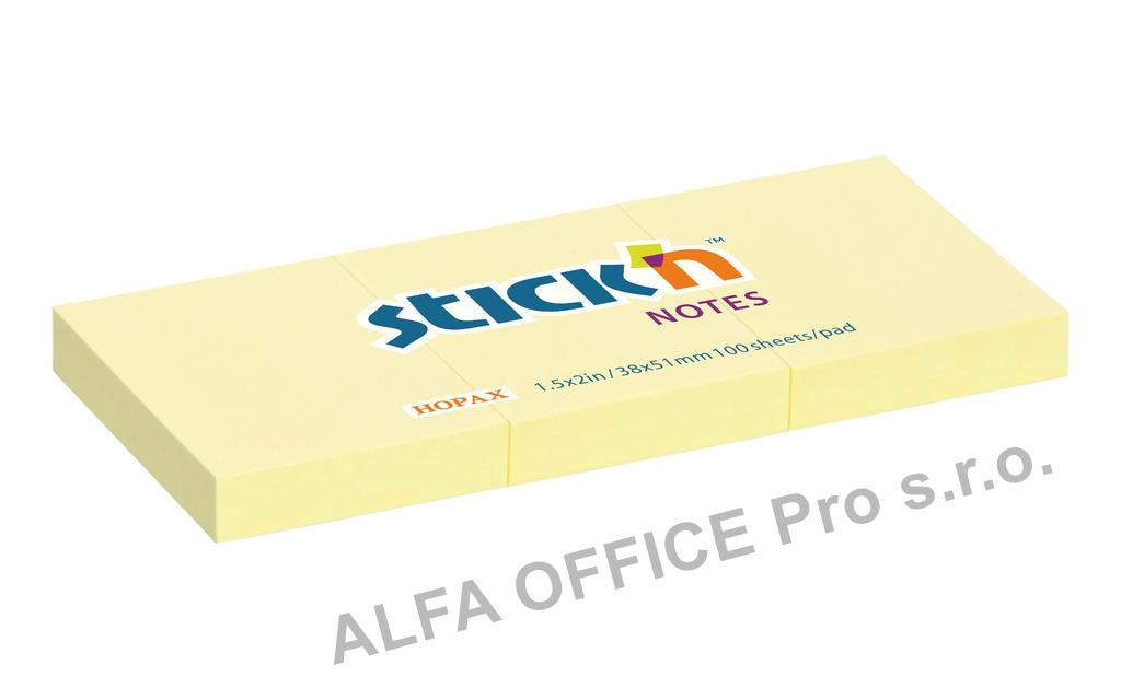 Samolepicí bločky Stick´n by Hopax žluté - 38 x 51 mm / 3 x 100 lístků