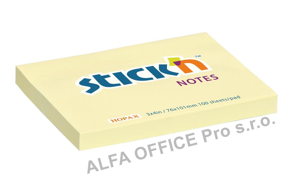 Samolepicí bločky Stick´n by Hopax žluté - 76 x 101 mm / 100 lístků