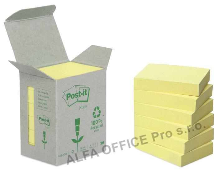 Samolepící bločky Post-it recyklované - 76 x 76 mm / žlutá / 6 x 100 lístků