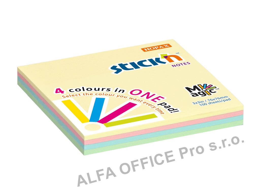 Samolepicí bločky Stick´n by Hopax Magic - 76 x 76 mm / 4 x 25 / pastelové barvy