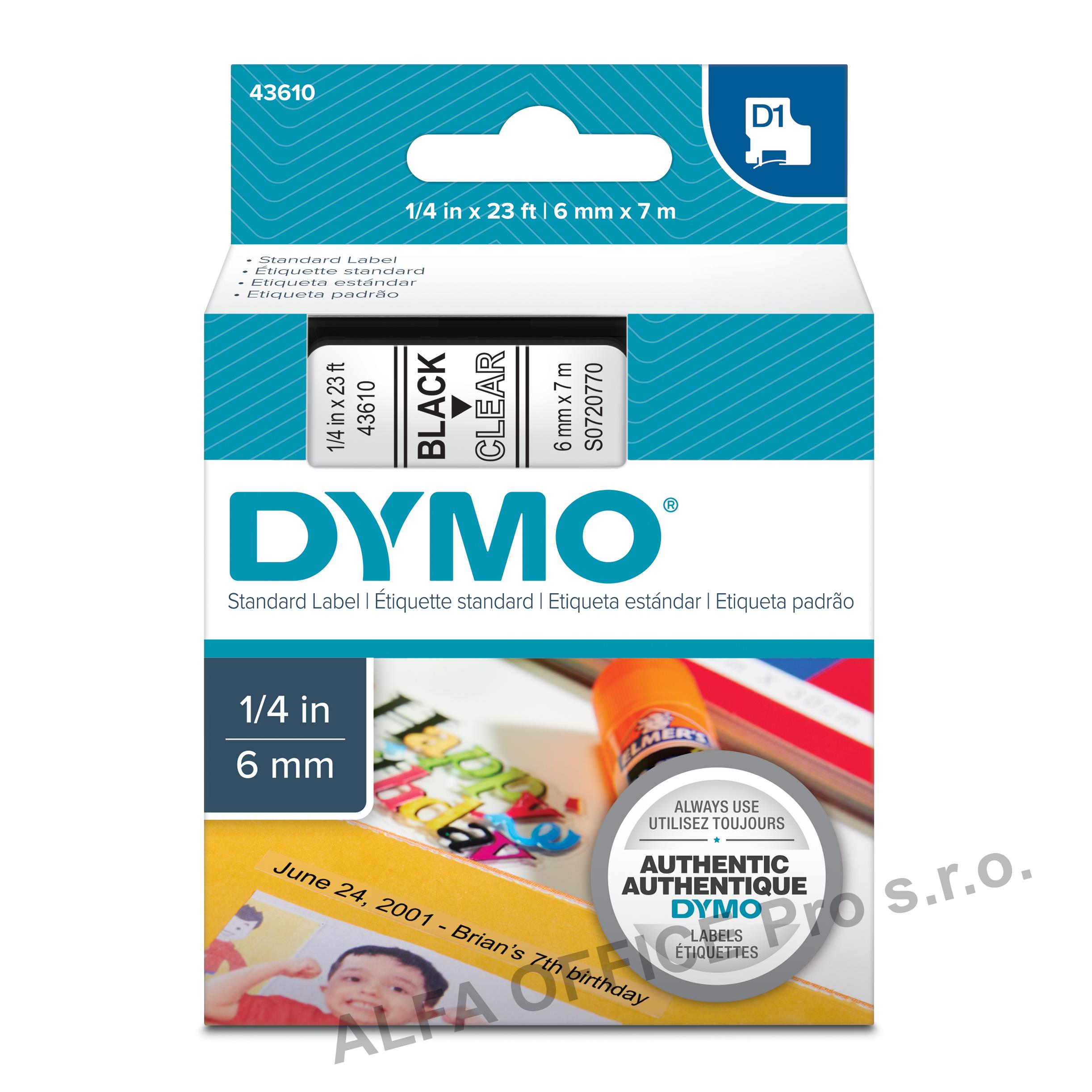 Pásky D1 standardní - 6 mm x 7 m / černý tisk / čirá páska