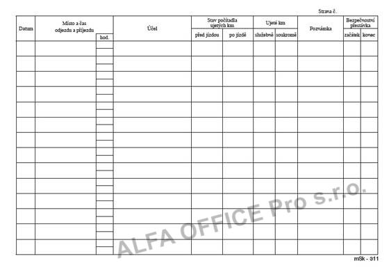 MSK 7400311 kniha jízd firemní vozidlo 20 listů A5
