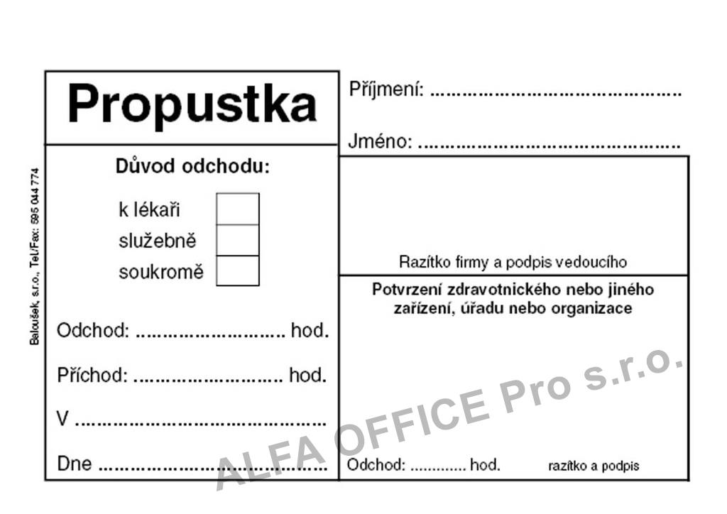 Propustka Baloušek A7 / 50 listů / ET077