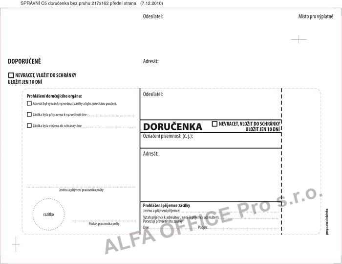 Obálky C5 s doručenkou, vytrhovací okénko - bílá / 1000 ks