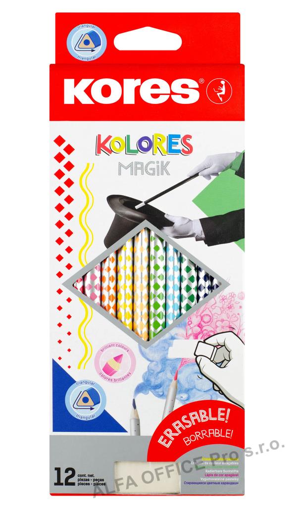 Pastelky Kores Kolores MAGIK trojhranné / gumovací / 12 barev