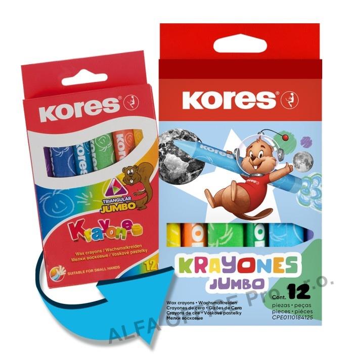 Voskové pastelky trojhranné Kores Kraynones - 12 barev / Jumbo