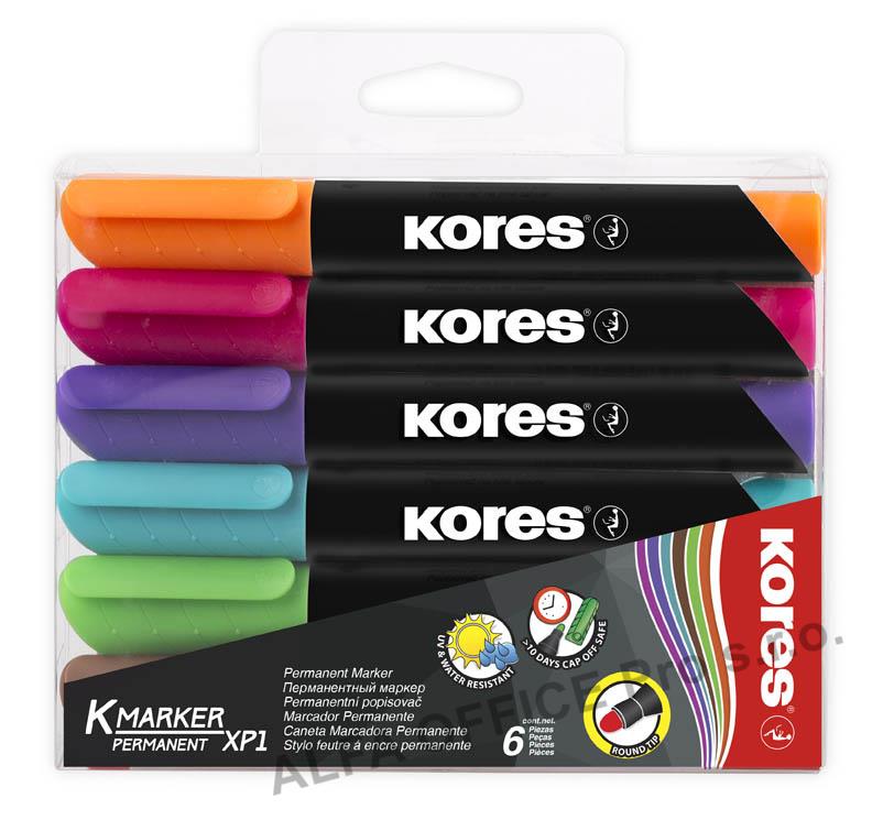 Popisovač Kores K-Marker Permanent - sada 6 ks / kulatý hrot