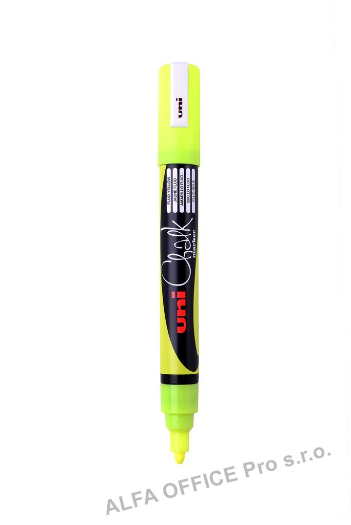 Popisovač křídový UNI Chalk Marker PWE-5M / fluo žlutá
