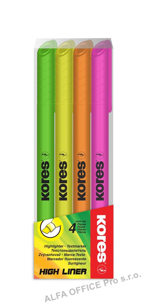 Zvýrazňovač Kores High Liner / sada 4 ks