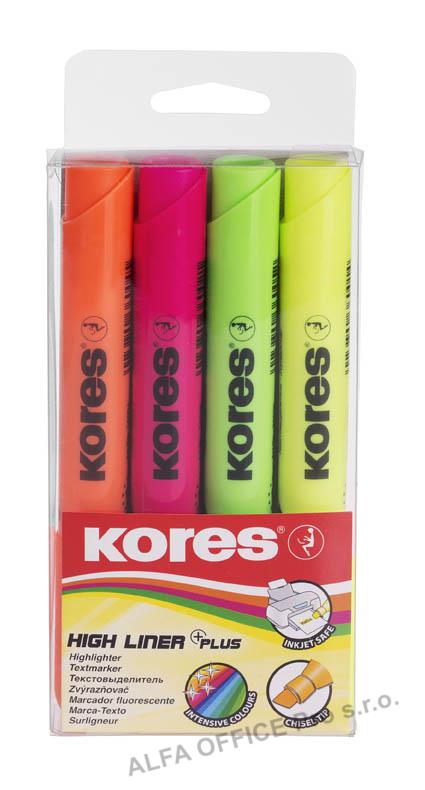 Zvýrazňovač Kores High Liner PLUS / sada 4 ks