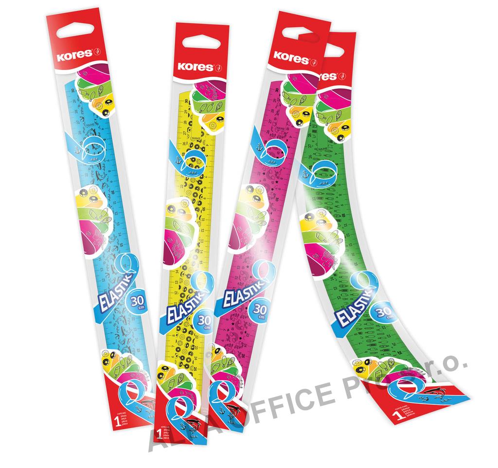Pravítko 30 cm Kores ELASTIC ohebné / mix 4 barev