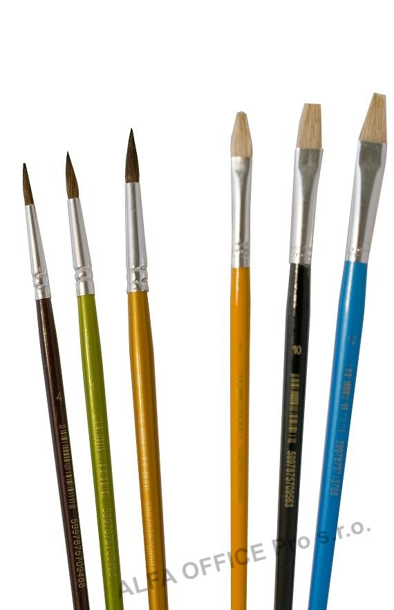 Štětce školní - sada 3 ks ploché + 3 ks kulaté